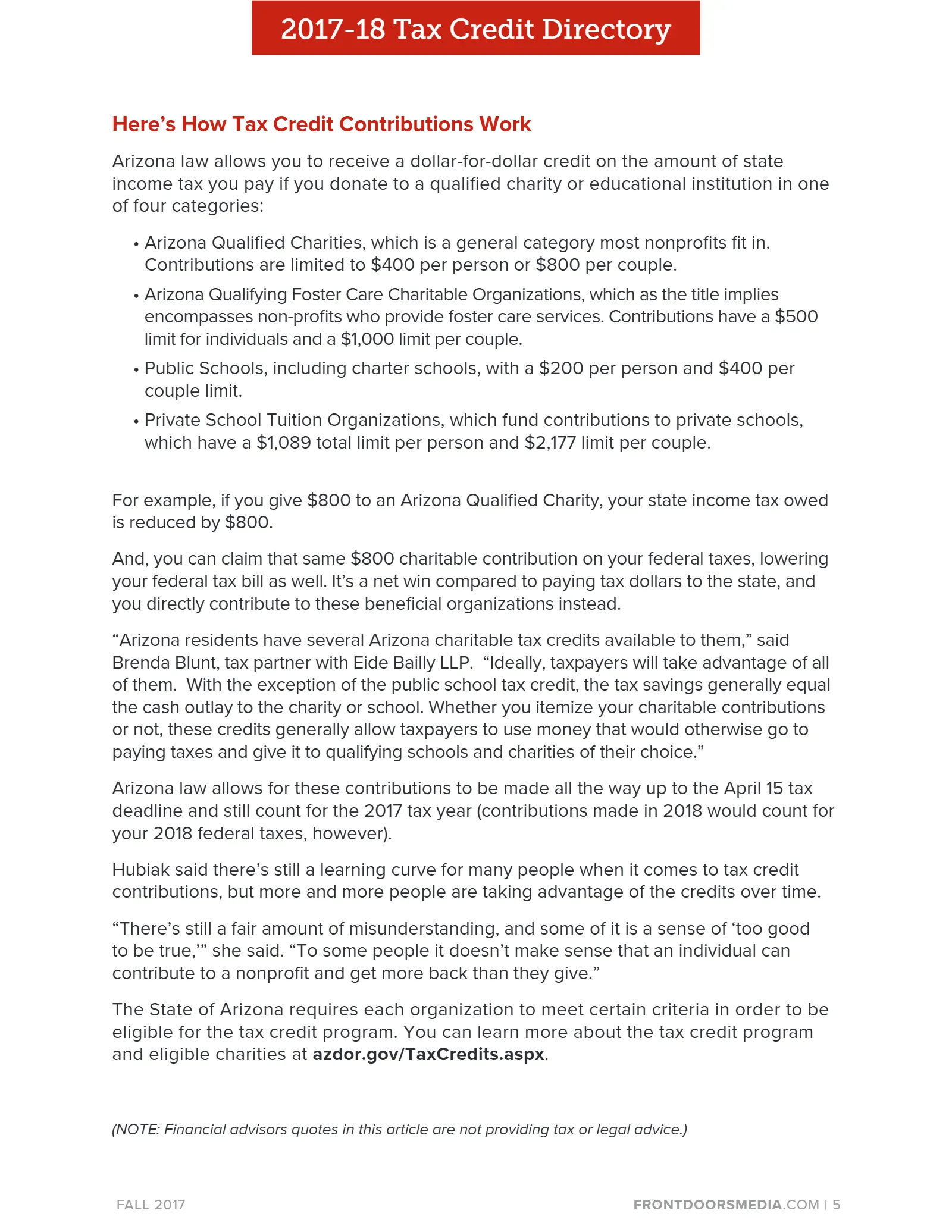 Arizona Tax Credit Guide 2017-18 — Maricopa County Edition, page 5