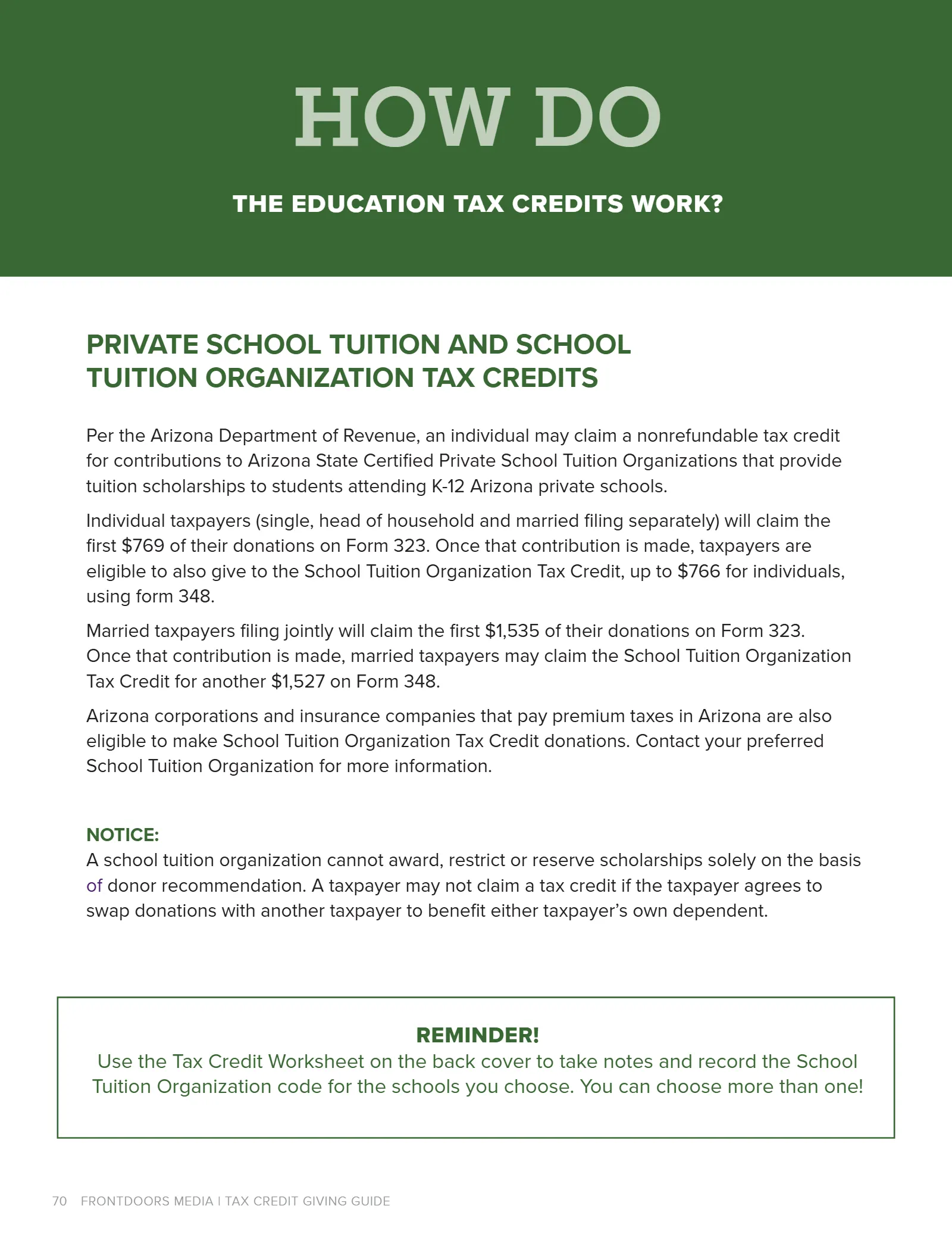 Arizona Tax Credit Guide 2025-26 — Maricopa County Edition, page 70