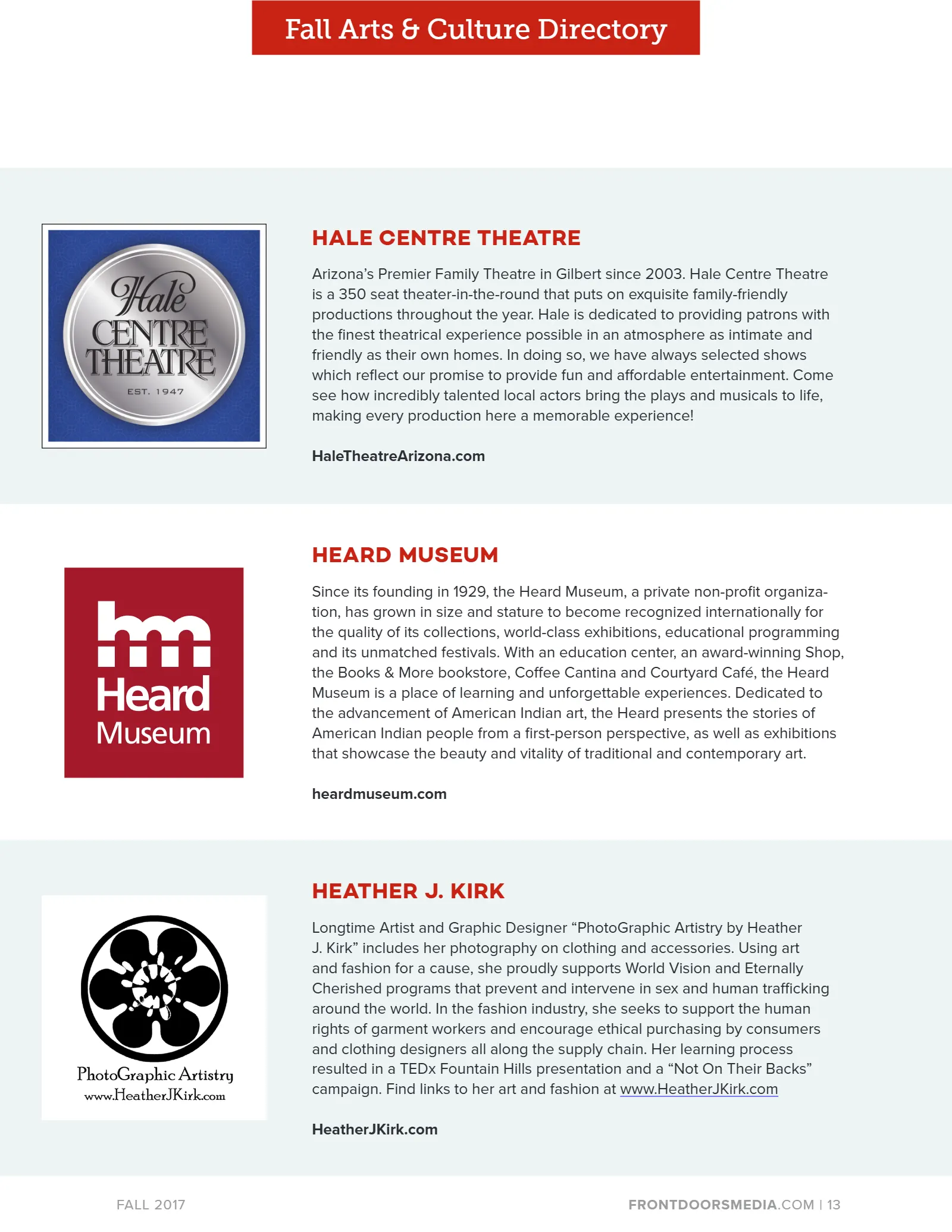 2017 Fall Arts & Culture Directory, page 13