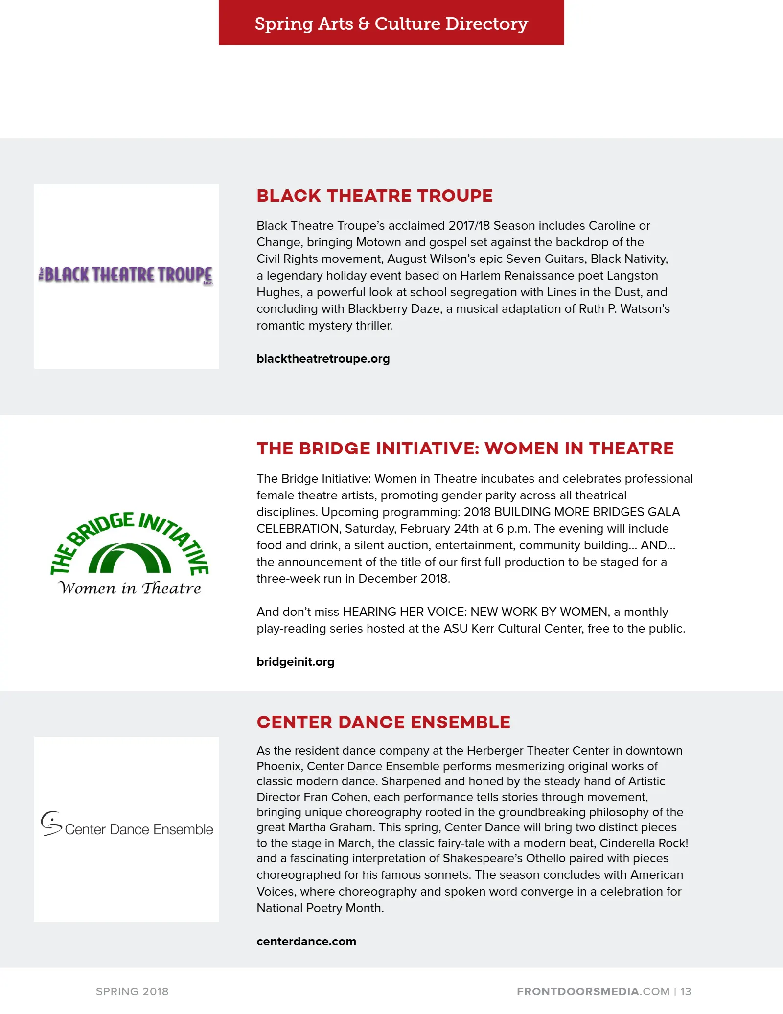 2018 Spring Arts & Culture Directory, page 13