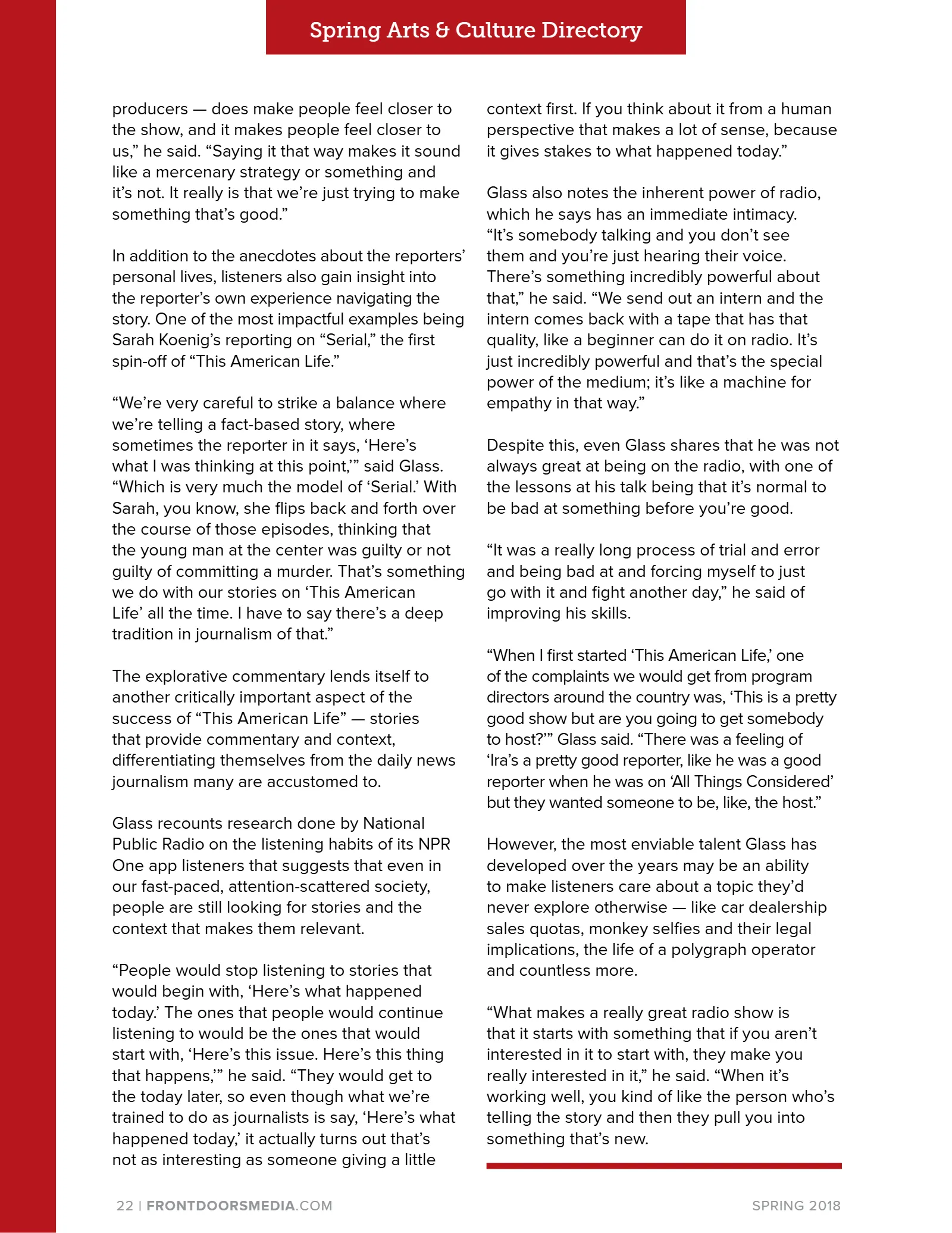 2018 Spring Arts & Culture Directory, page 22