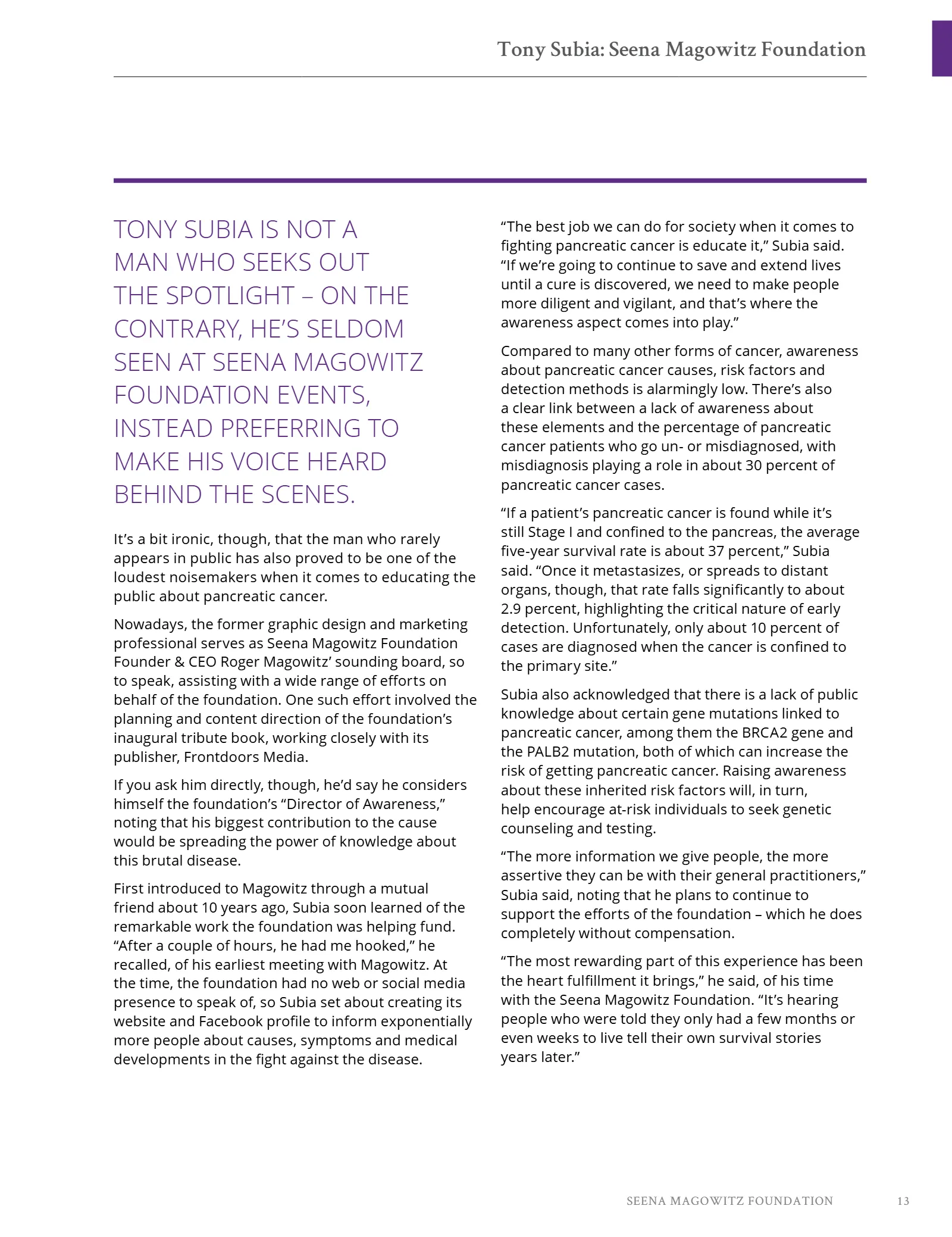 Seena Magowitz Foundation - Honoring Impact, page 13